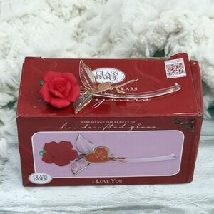 Glass Baron Red Long Stem Rose "I Love You" Gold Accent  Y-S2 808-R5